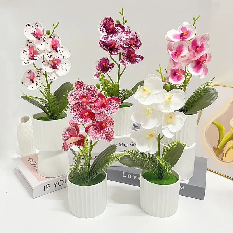 Vertical Bar Pot with 5 Butterfly Orchids, Potted Wedding Photography, Set Design, Desktop Simulation, Green Plant Decoration