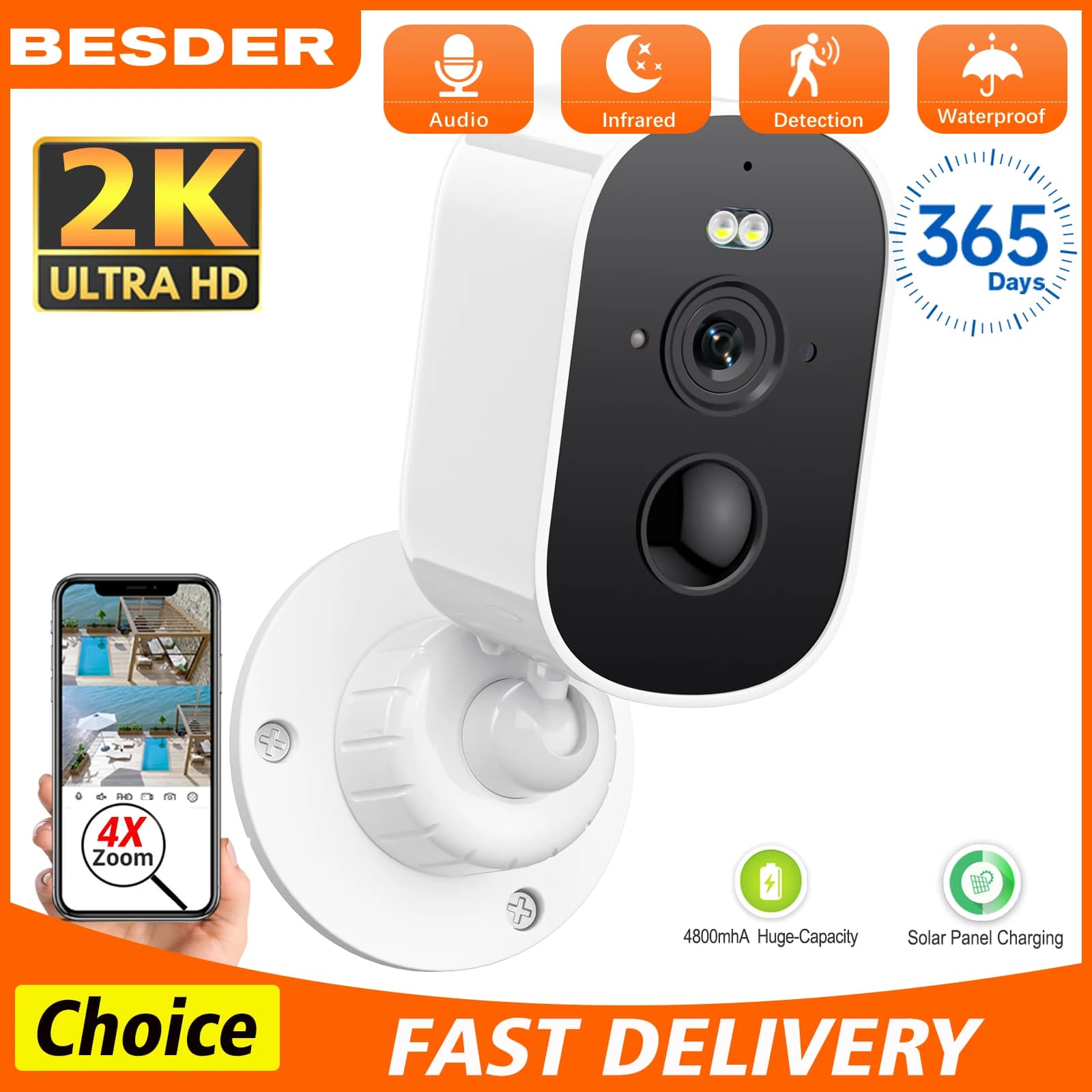 Telecamera IP WIFI da 4MP Batteria ricaricabile Sicurezza esterna 1080P HD CCTV Video sorveglianza PIR Rilevazione umana Baby Monitor iCSee