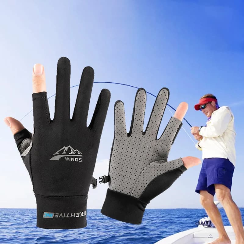 Women's Men's Fishing Gloves With Two Fingers Cut In Ice Silk Summer Solar Protection Slim and Breathable Bike Gloves Anti-slip Elastic