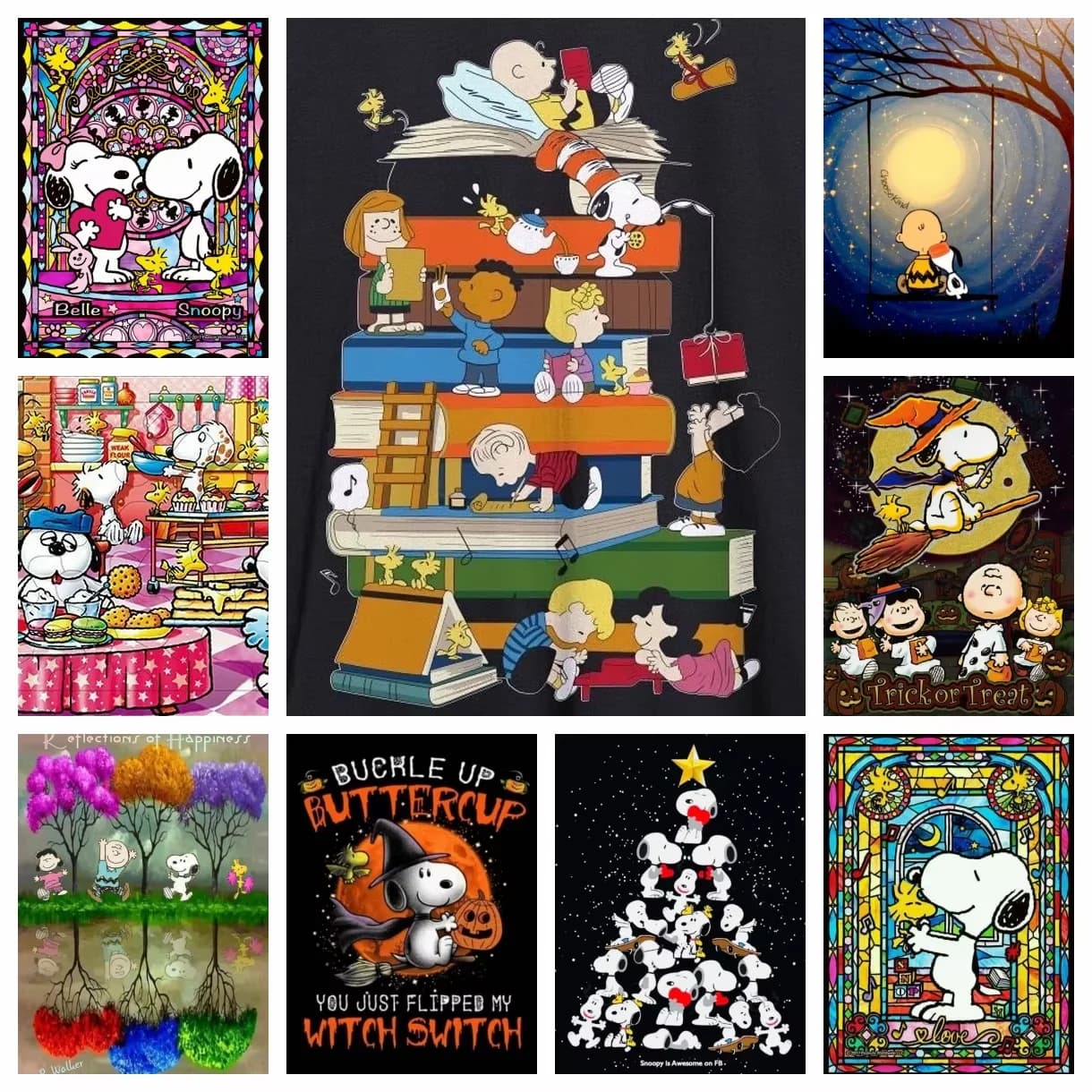 Kit per Pittura Diamante 5D Fai da Te, Ricamo Mosaico Snoopy Cartone Animato Kawaii, Decorazione Casa, Regalo per Bambini