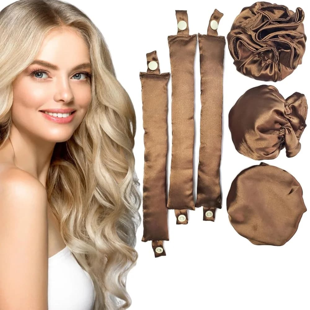 Set Arricciacapelli Senza Calore in Raso per la Notte, Accessori per lo Styling con Cuffia per Ricci Duraturi
