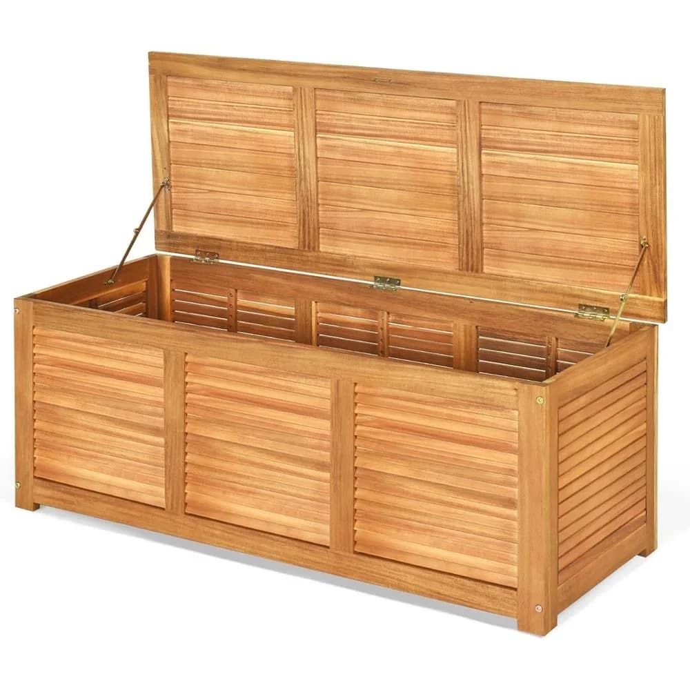 Exterior in 46 Gallon Acacia Wood with Container Bench, for Patio Bearings and Gardening Tools