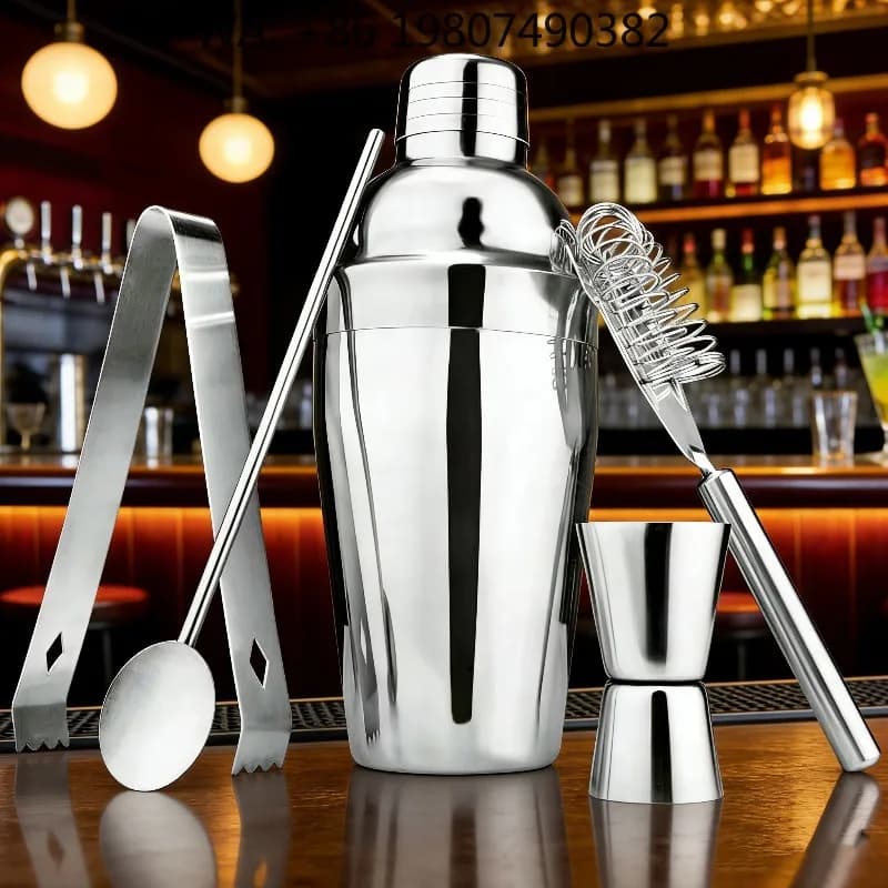 5Pcs Mini Stainless Steel Bartender Mixing Kit, Boston Cocktail Shaker Jigger Spoon Muddler, Compact Bar Supplies