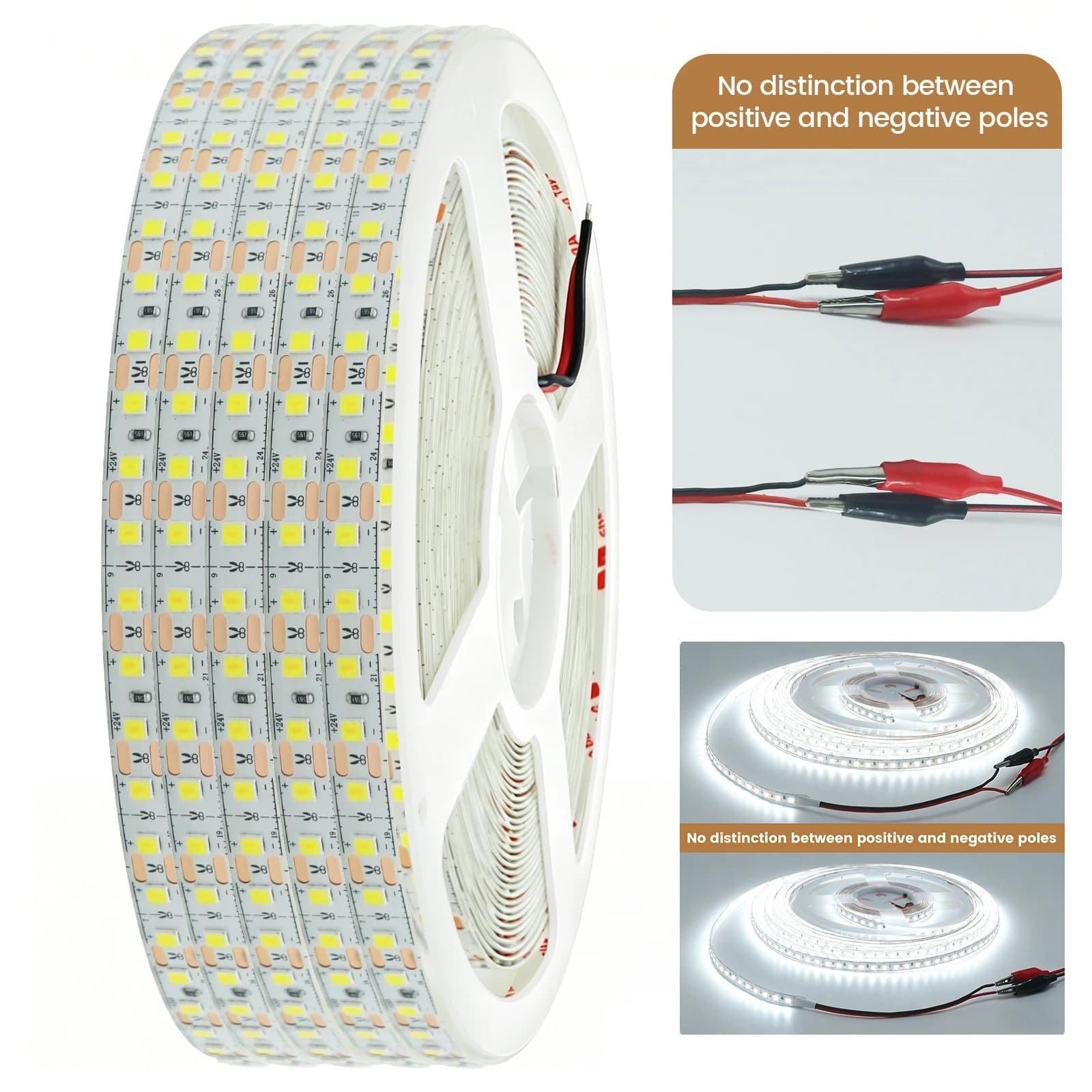 Striscia LED DC 24V 2835 120LED/M Senza Polarità IP20, Nastro Flessibile, Luce a Corda 5M 10M/Rotolo