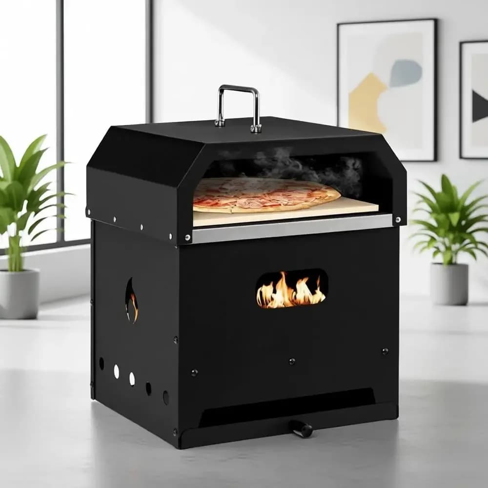 Set Forno Pizza da Esterno Versatile 4-in-1 con Pietra Refrattaria Rimovibile, Griglia, Paletta e Copertura Impermeabile per Campeggio, Escursionismo, Picnic