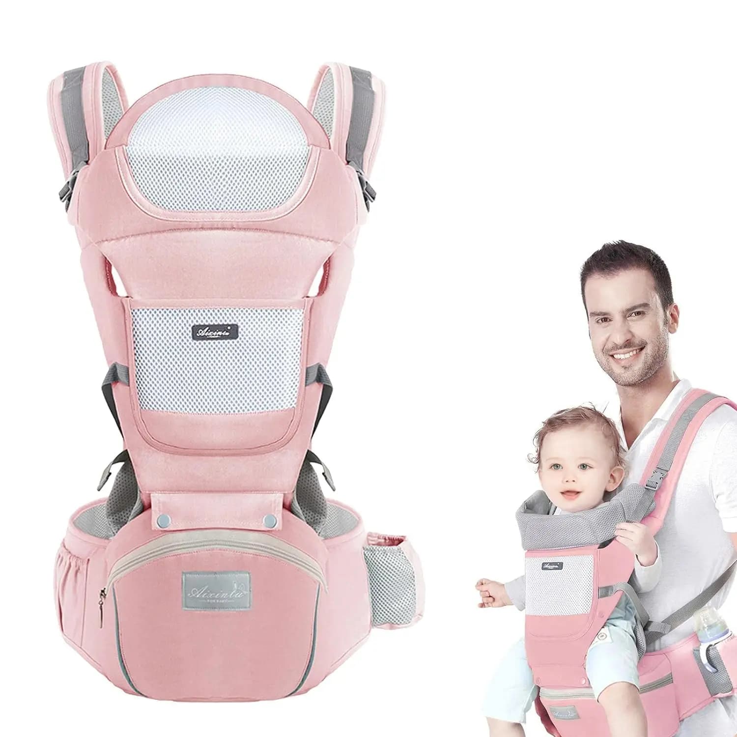 Marsupio Ergonomico per Neonati con Seduta Ergonomica e Tasche Portaoggetti, da 0 a 3 Anni, Marsupio Frontale Tipo Canguro con Seduta Ergonomica e Supporto Lombare