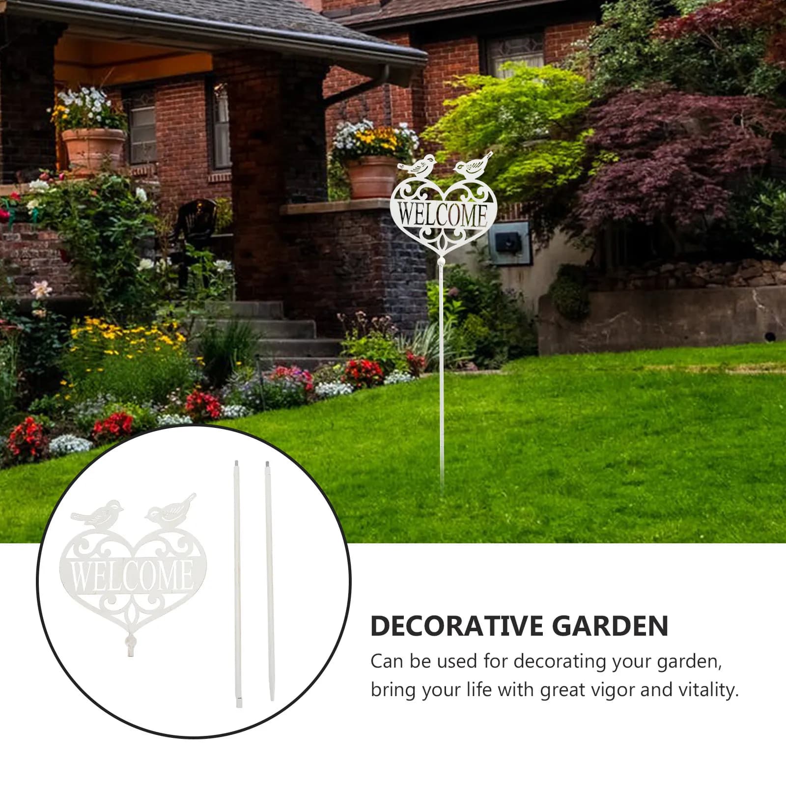 1 Pezzo Targa di Benvenuto in Ferro Battuto, Decorazione da Giardino, Insegna di Benvenuto da Inserire nel Terreno per Giardino, Cortile, Balcone, Patio