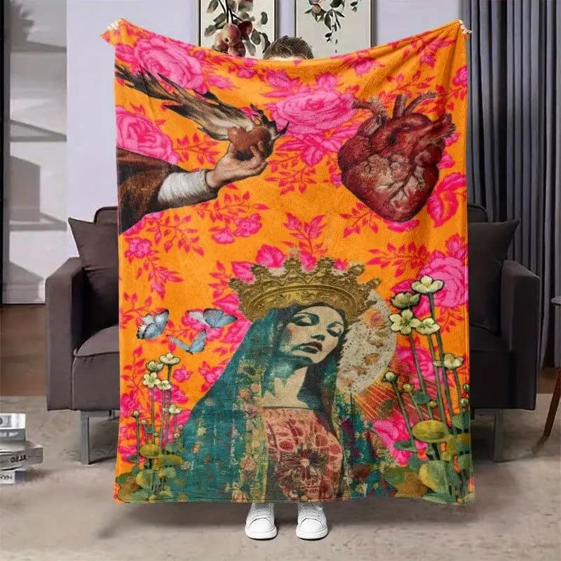 Motivi floreali luminosi Coperta stampata in flanella adatta a tutte le stagioni adatta per divano da ufficio e viaggi