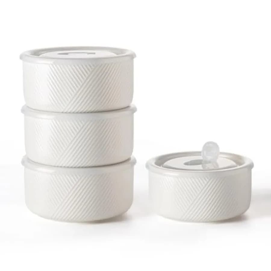 Grandi Ciotole in Ceramica con Coperchi: Contenitori per Alimenti da 32 oz, Adatti al Microonde, per Zuppe, Insalate, Preparazione Pasti, Pranzo, Picnic, Campeggio
