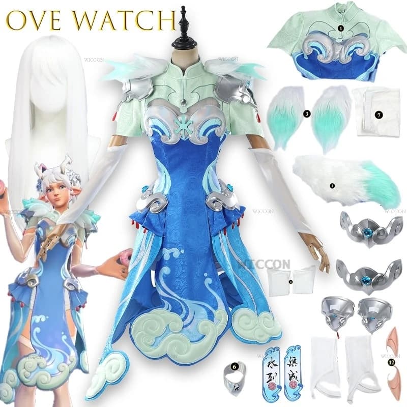 Halloween Adults Cos Watch Kiriko Costume Cosplay Fox White Anime Dress Game Character Mascots disfraz de mujer