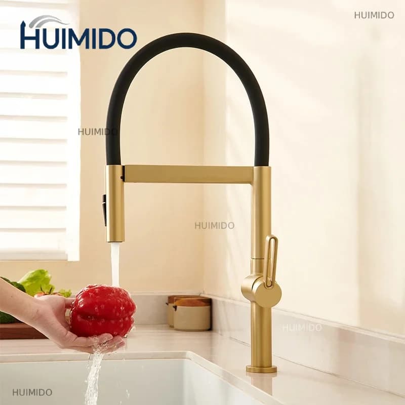 Kitchen Faucet Sink Faucets Rubber Pull Down Stream Sprayer Taps Rotatable Kitchen Mixer Water Tap Hot Cold Crane Brass Gold