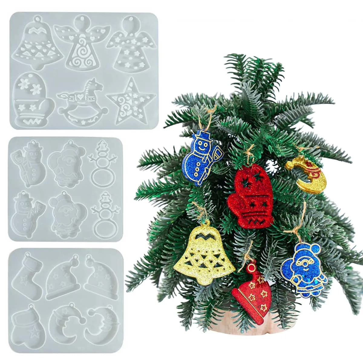 Stampi per colata in resina di cristallo Campane d'angelo fai-da-te Calzini Pupazzi di neve Guanti Serie natalizia Pendenti Stampo decorativo in silicone Decorazioni per la casa