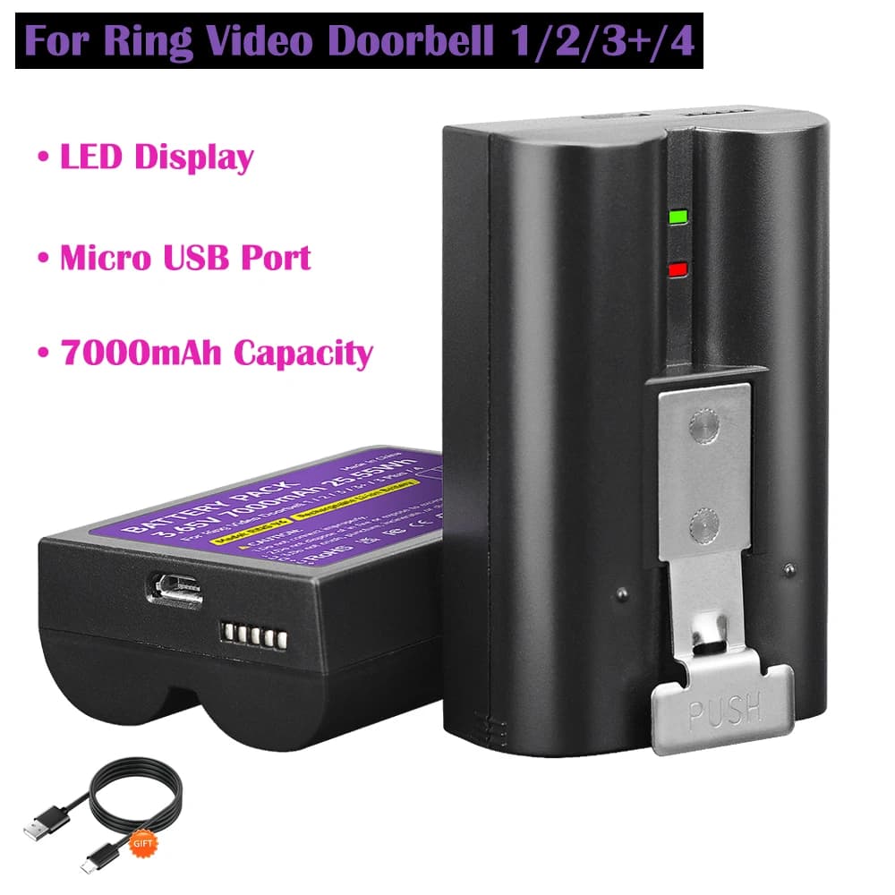 Batteria ricaricabile da 7000 mAh per Ring Video Doorbell 1 2 3 + 4 per Ring-Video V4 1/2/3/3 Plus/4 Stick Up Cam Battery (2a e 3a)