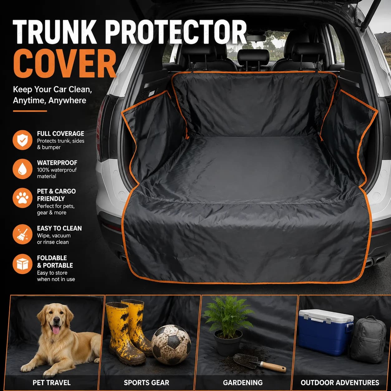 Car Trunk Cargo Liner Waterproof Pet Dog Seat Cover Full Coverage Heavy Duty Scratch-Proof Protector For SUV & Travel