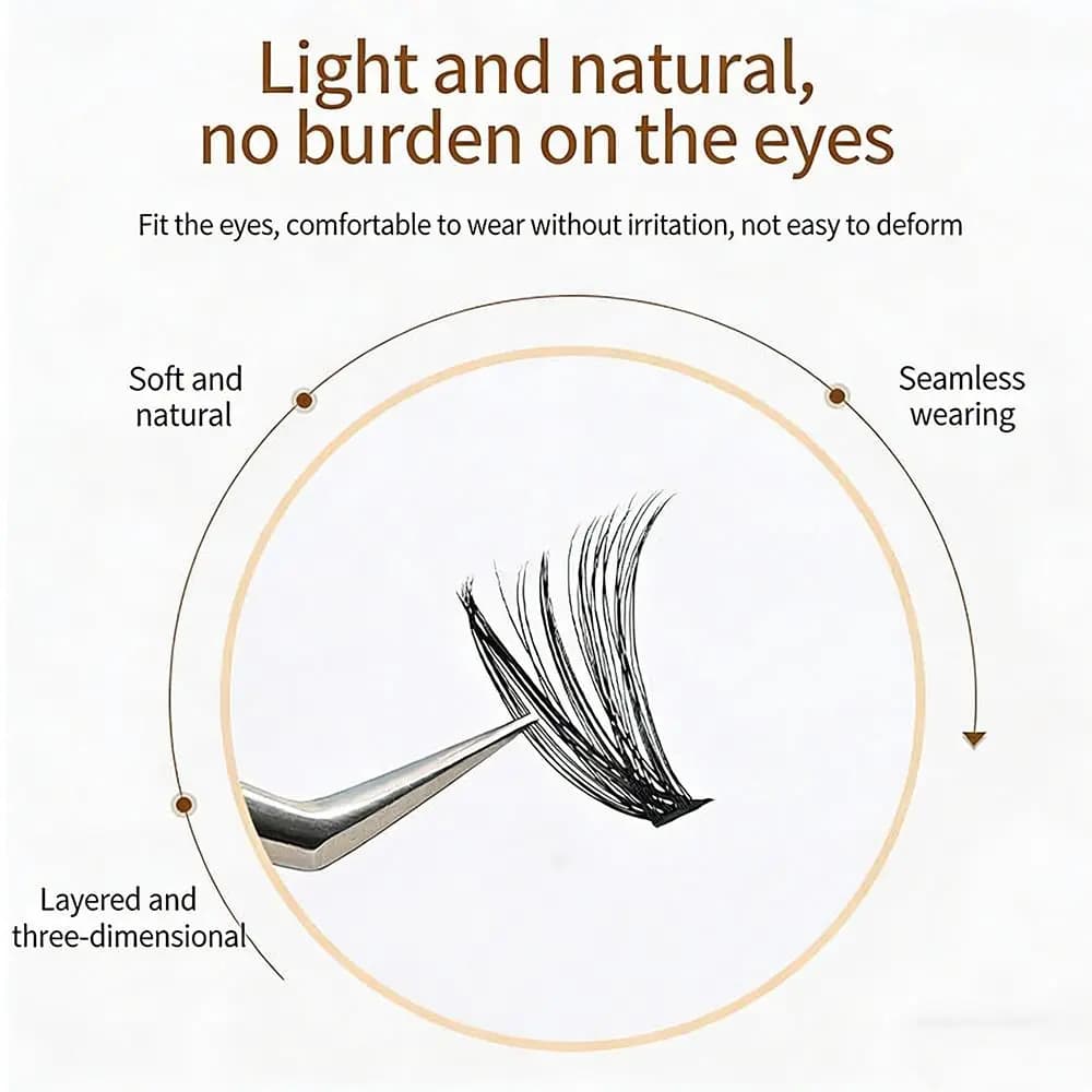 Extension Kit Faux Eyelashes Natural Effect, Wispy Style to Clamps, with Wall decal and Sealing for Fai-da-te Application