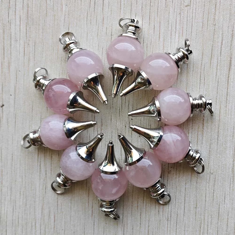 Pendenti circolari a cono circolare con pendolo in pietra di quarzo rosa naturale rosa per la creazione di gioielli con collana che spedice veloce Commercio all'ingrosso 10 pezzi