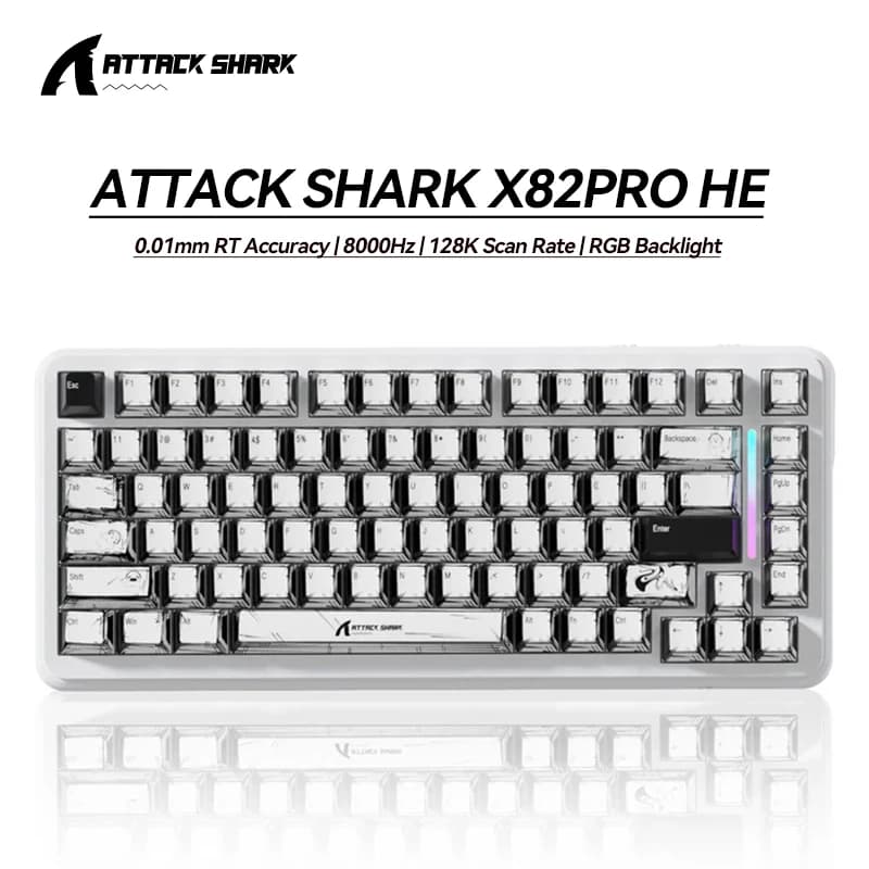 ATTACK SHARK X82PRO HE Tastiera wireless da 8 KHz, interruttore magnetico, con precisione RT 0,01 mm, RGB, supporto RT/Snap Tap/DKS/MT/TGL