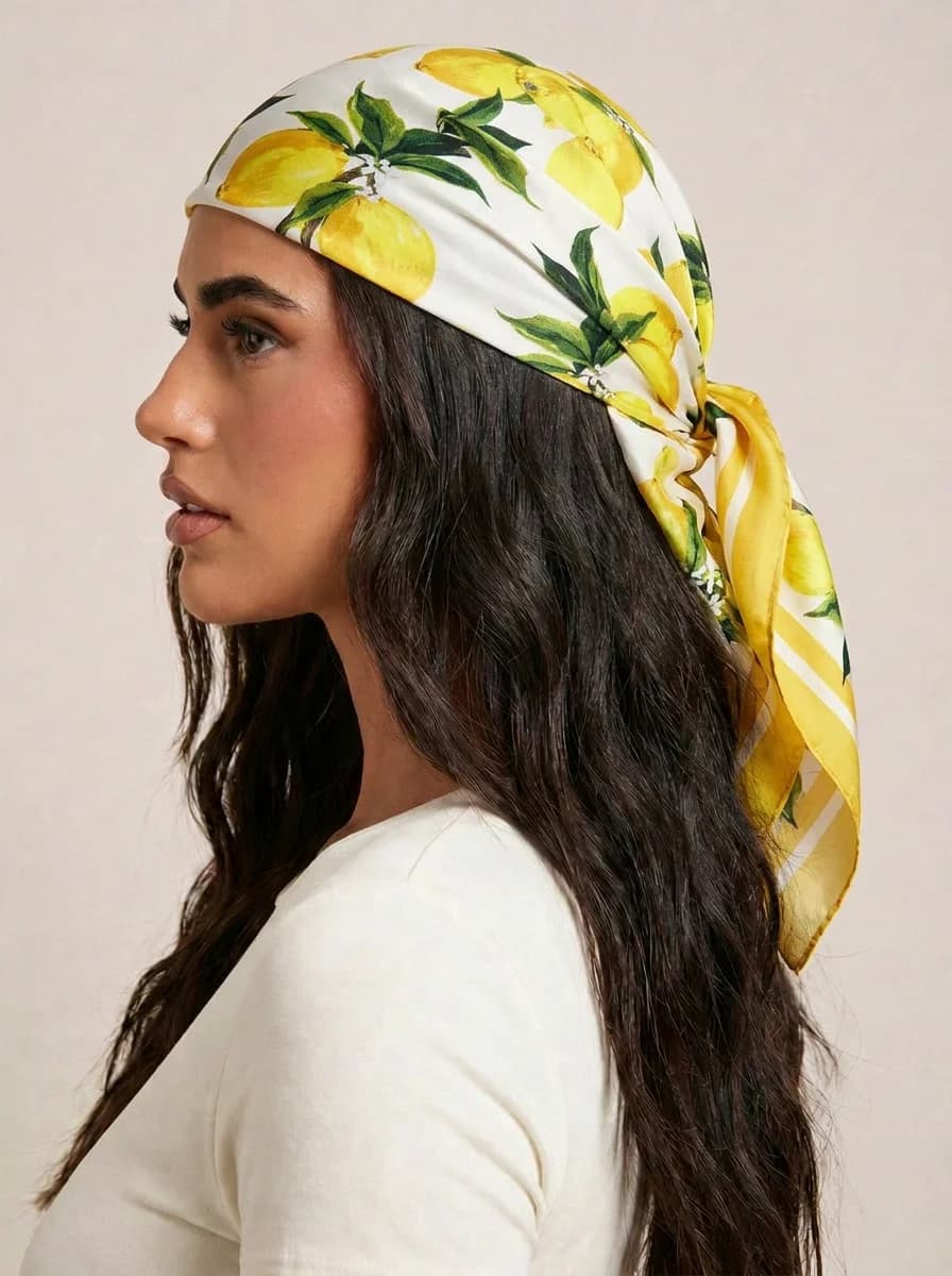 1pc Green Border Horsebit Silky Satin, Vintage Elegant Spring Summer Women Square Scarf, Versatile Breathable Hair Bandana, Daily Streetwear