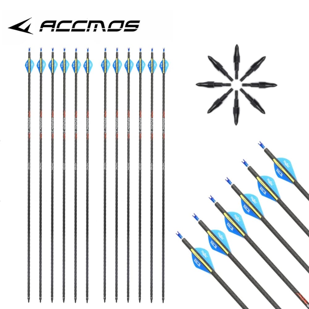 6/12 pezzi ID 6.2mm 3K tessuto frecce in carbonio puro colonna vertebrale 200 250 300 350 500 600 per tiro con l'arco arco ricurvo arco composto caccia tiro