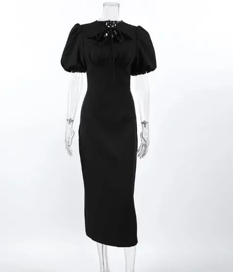 Nuovo Abito Elegante e Sexy da Donna Primavera/Estate 2026 con Maniche a Sbuffo e Cintura in Vita