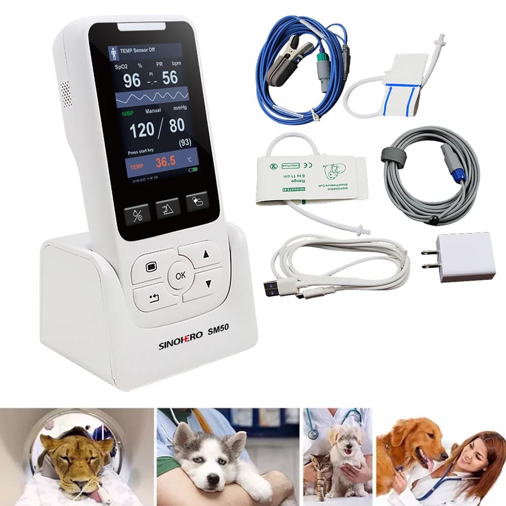 Monitor Veterinario Portatile per Segni Vitali, Pulsossimetro SPO2, Saturazione, NIBP, TEMP, Monitor Portatile per Gatti, Cani, Cavalli e Animali Domestici