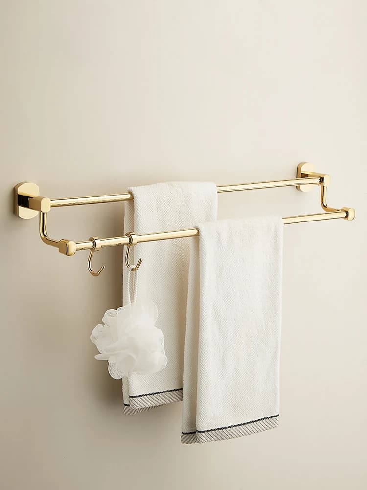 Portasciugamani interamente in rame, punzonatura gratuita per il bagno, portasciugamani per hardware da bagno in oro, portasciugamani da bagno a barra singola e doppia.