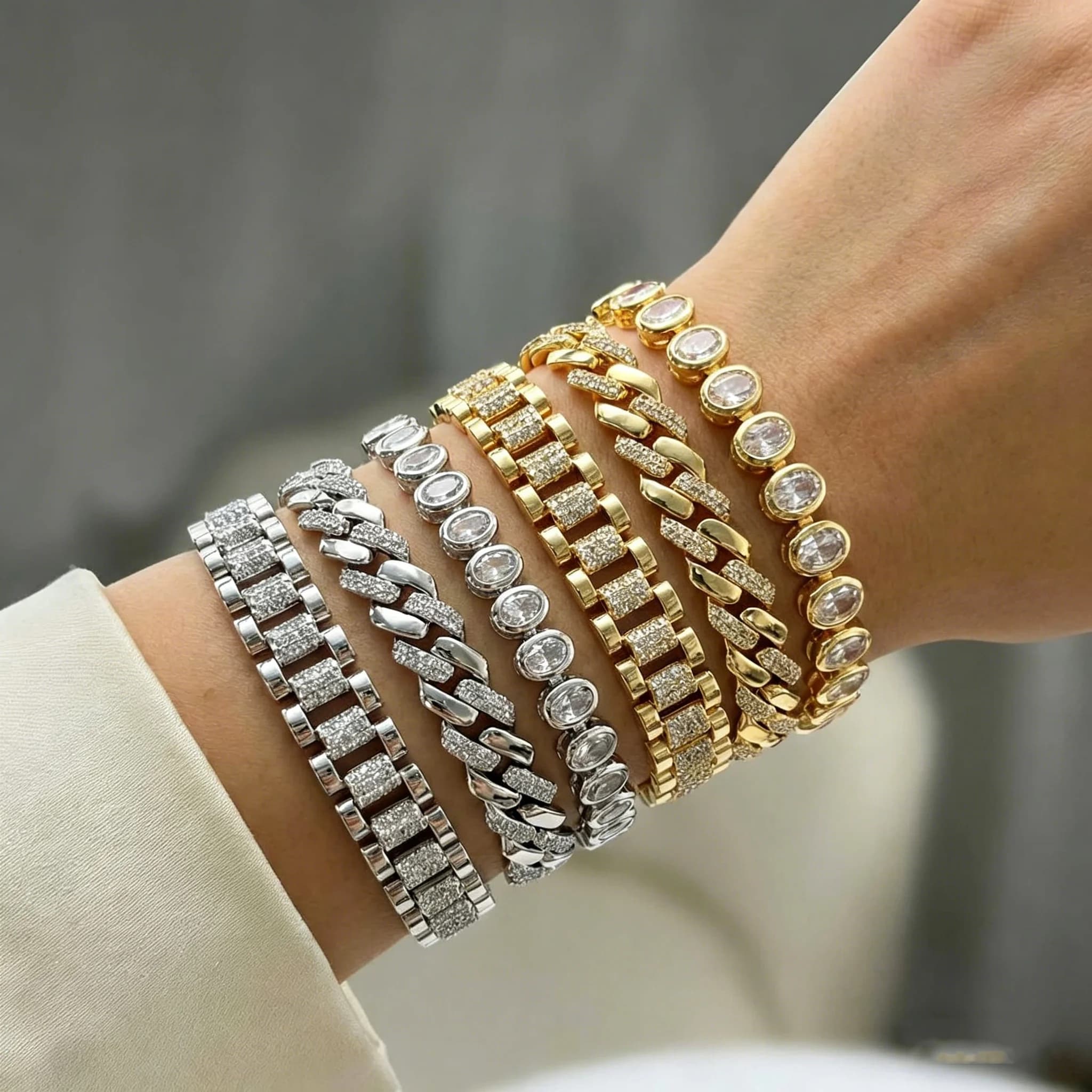 Bracciali per Orologi Placcati Oro con Zirconi Cubici da Donna, Bracciale a Catena Spessa di Lusso, Gioielli Impilabili alla Moda, Regalo