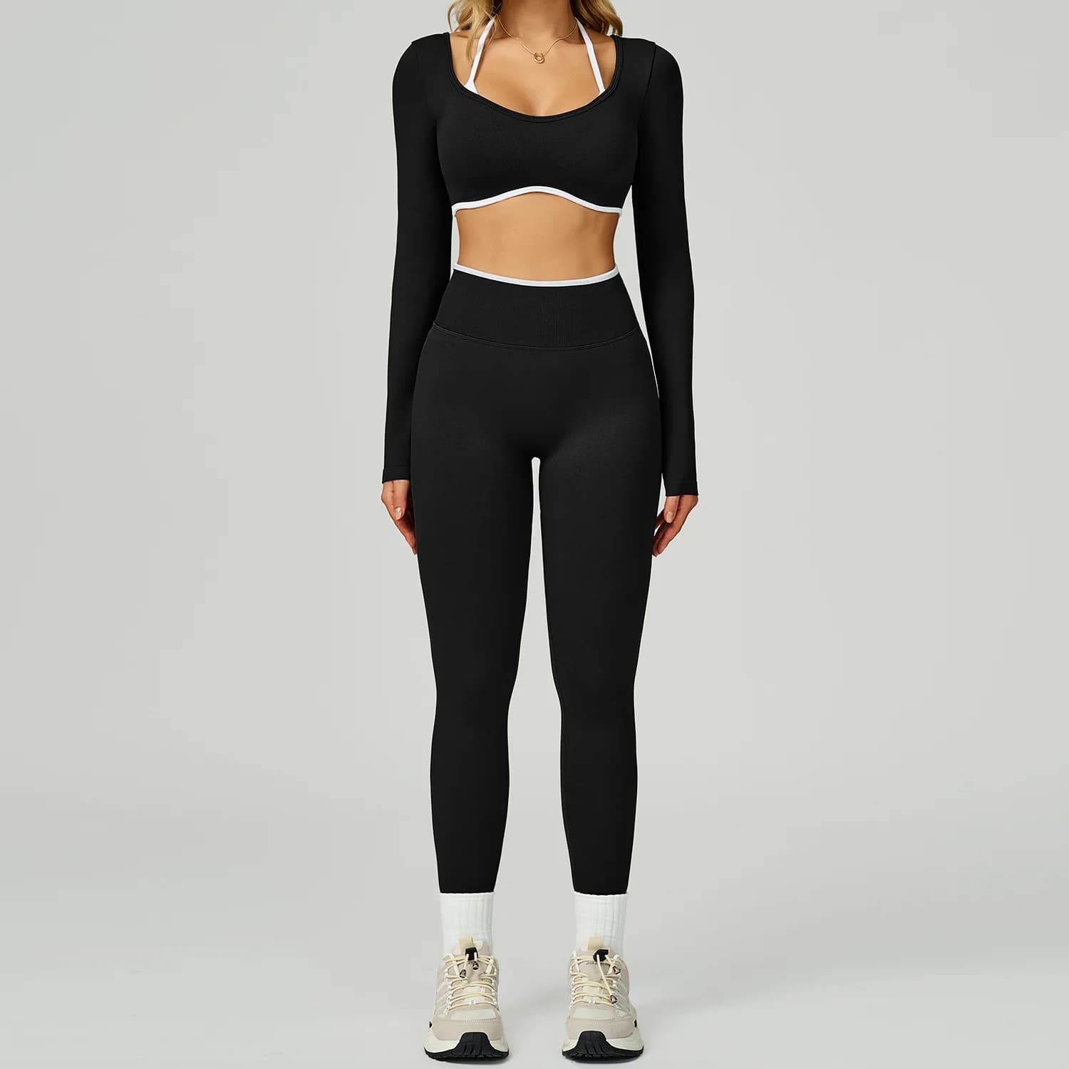 Tuta da yoga da 2 pezzi per donna Set di abbigliamento da palestra per fitness senza cuciture Reggiseno sportivo abbinato Pantaloncini da impatto Set da allenamento Completo da palestra