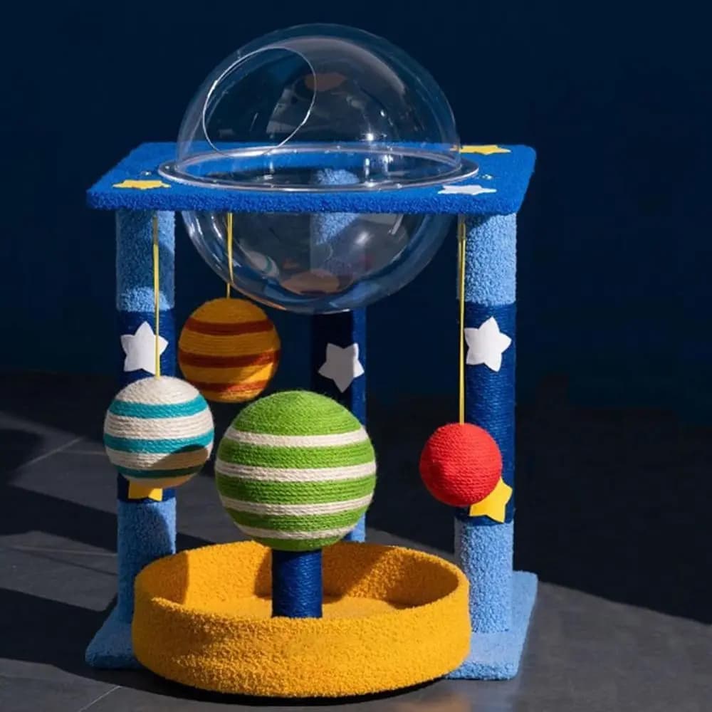 Tiragraffi Gigante a Tema Spaziale con Piattaforme Multi-Livello, Posti di Sosta a Forma di Luna e Capsula Spaziale, Tiragraffi