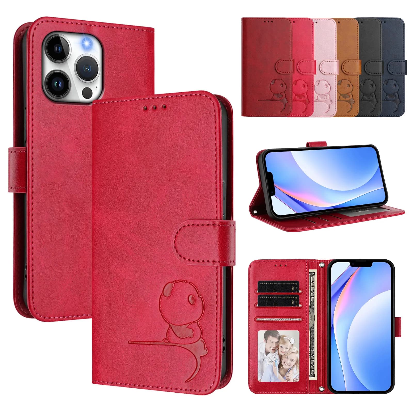 Custodia a libro in pelle con blocco RFID e 3 slot per carte, design Panda Carino, per Google Pixel 10 Pro XL 9 9A 8 8A 7 7A 6 6A 5 5A