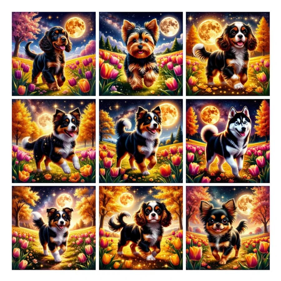 Moon Cute Dog Diamond For Adults Painting New Collection 2026 Pet Animals Diy Manual Arts Full Mosaic Embroidery Flower Picture