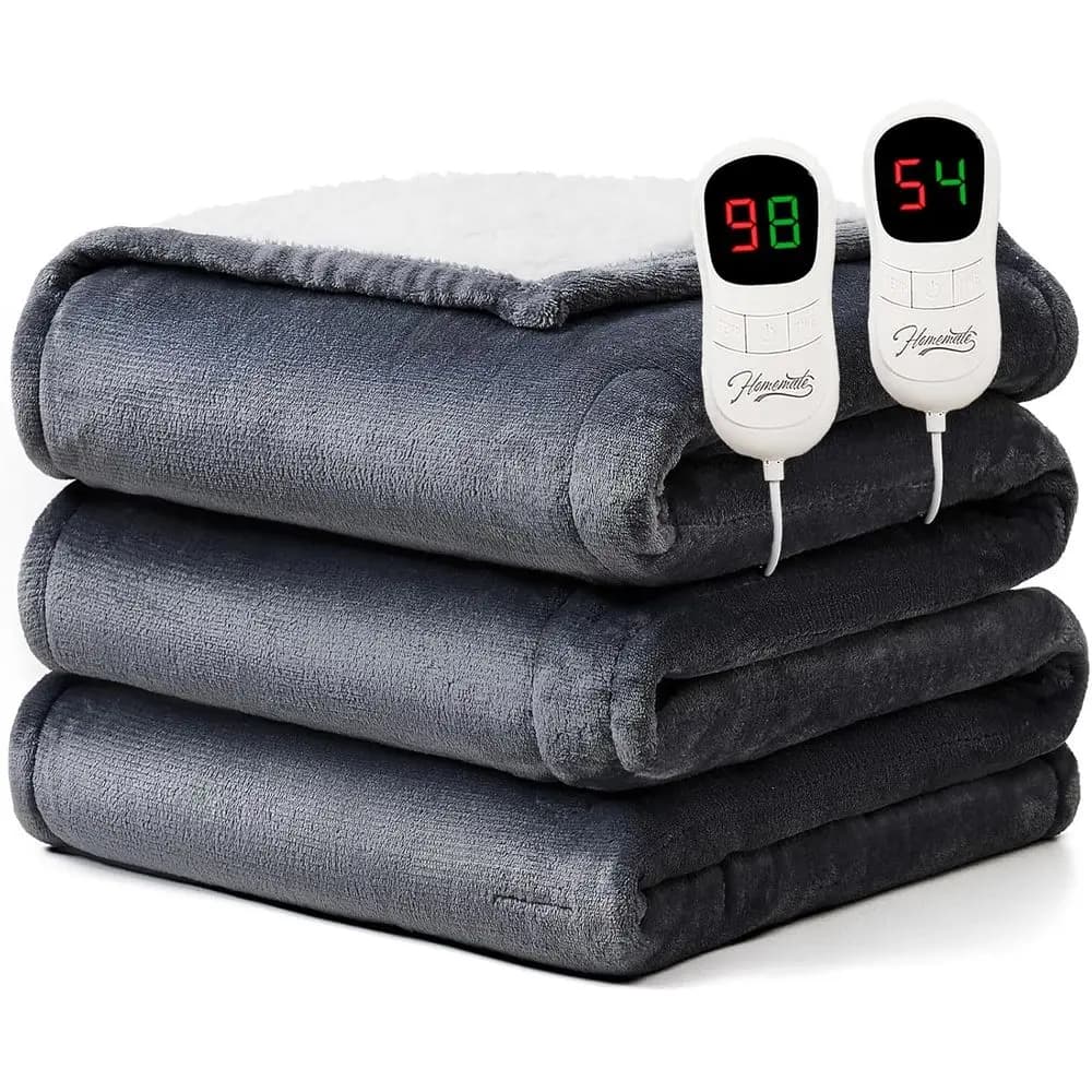 Coperta Elettrica Riscaldata King Size - 100x90 con Doppi Controlli, 10 Livelli di Calore, Timer di Spegnimento Automatico, Protezione dal Surriscaldamento, Fodera in Sherpa