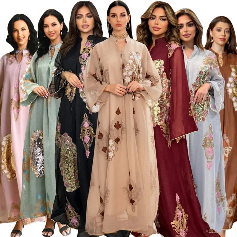 AB162 Middle East Dress Lace Beads Burned Flower Long Skirt Dubai Cross-Border Southeast Asian Dress Embroidered Skirt