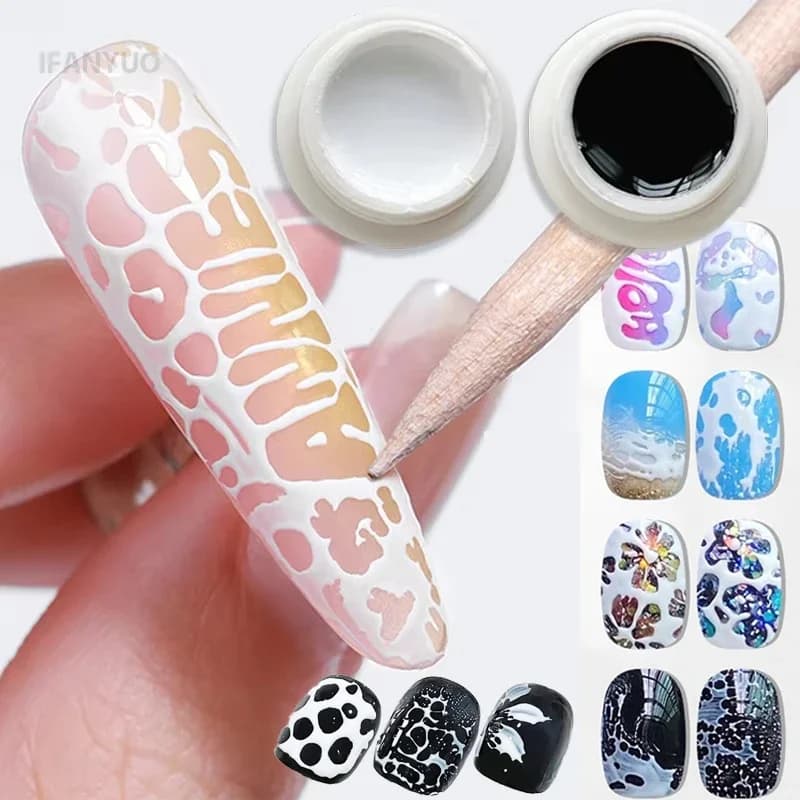 Foro in pizzo Nero Bianco Nail Poke Nail Art Colla Bubble Ocean Wave Pattern Hollow Painting Art Gel UV LED Primer Soak Off Vernice