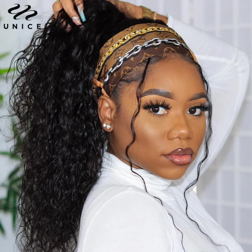 UNice Hair Water Wave fascia parrucca 100% parrucche di capelli umani pronte da indossare parrucche Glueless amichevoli per principianti invia sciarpa con fascia gratuita