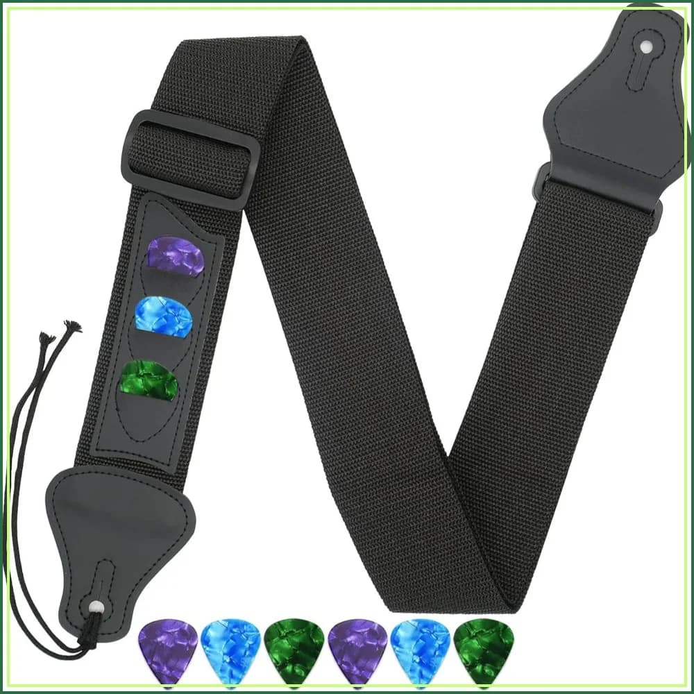 Guitar Strap for Acoustic Electric Guitar with 3 Pick Holders and 6 Picks, Universal Fit