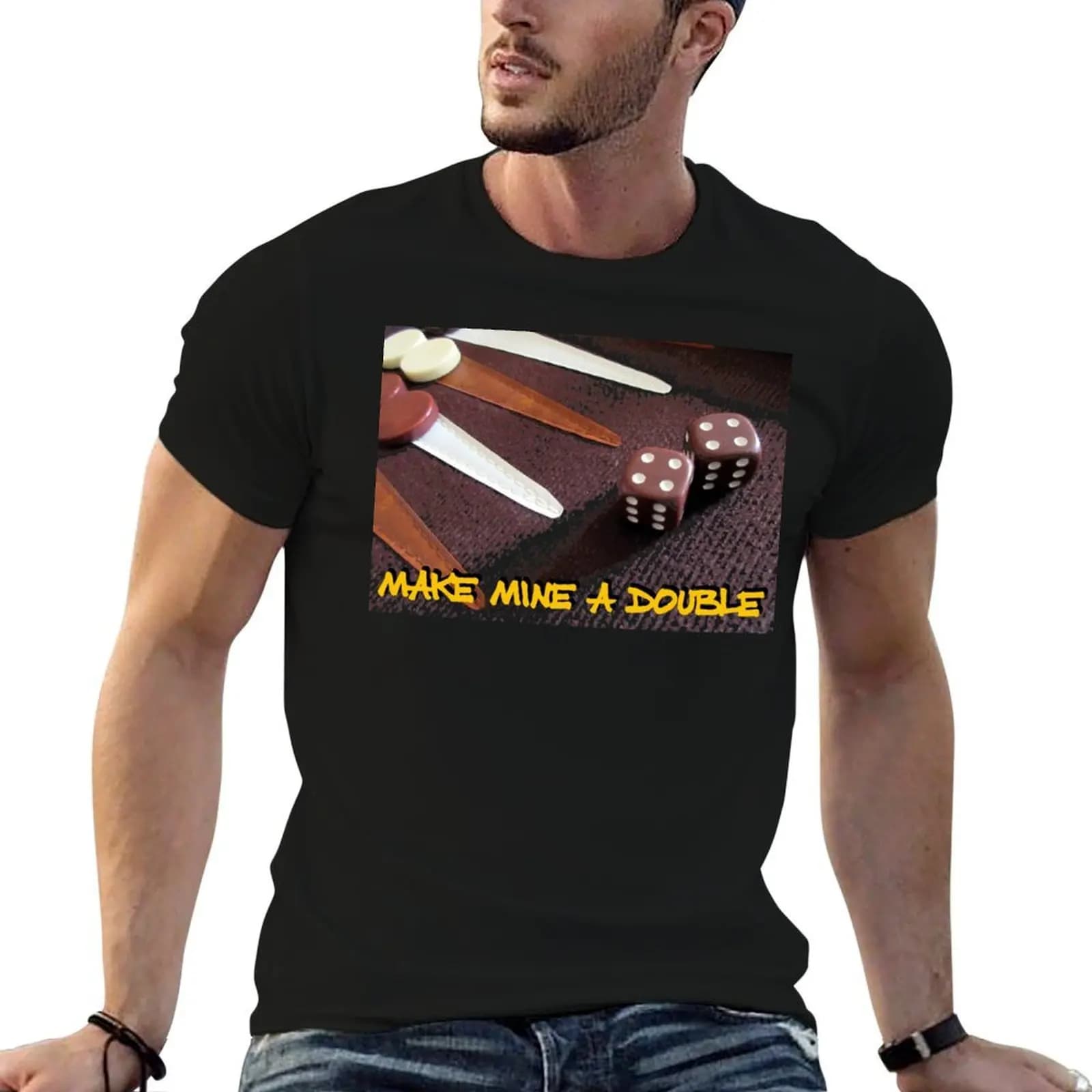 Maglietta da uomo in cotone con stampa backgammon, t-shirt da uomo semplice, t-shirt di design