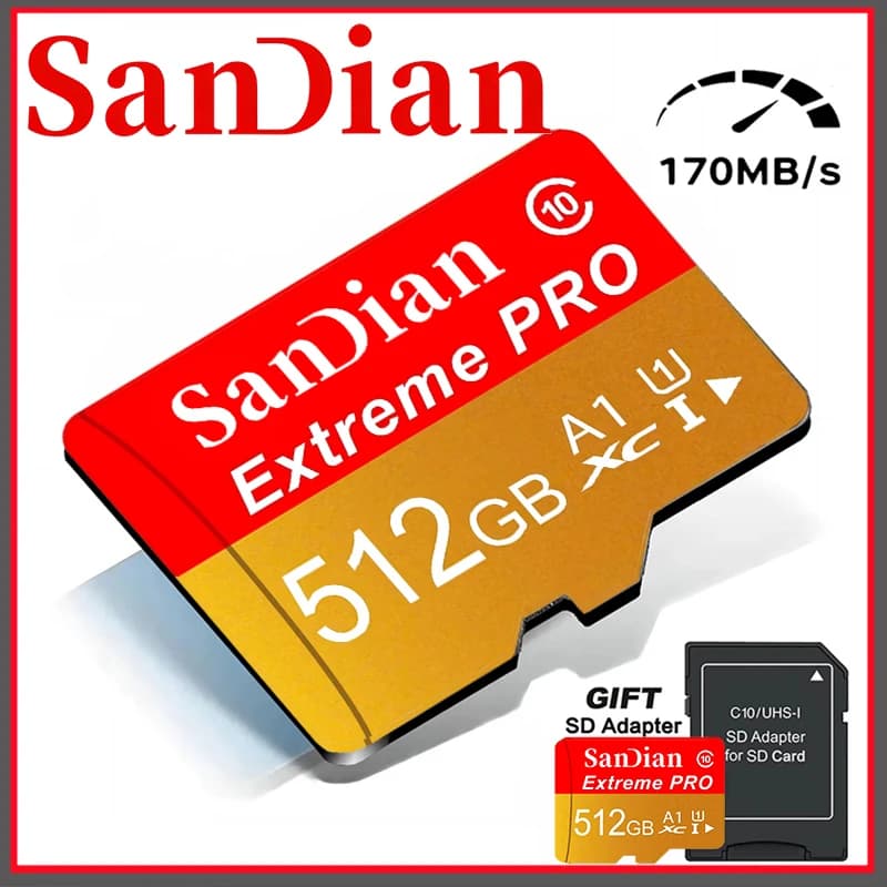 Lightweight Micro TF SD Card 512GB 128GB 64GB 32GB Memory Card A1 SD Cards TF Cards for Desktop/Laptop/Security Camera/VR Headse