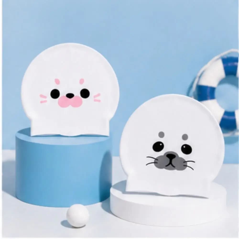 Professional Waterproof Swimming Caps Animal Printed Comfortable Silicone Swim Caps Elastic Cartoon Seal Swim Hat Women Girls
