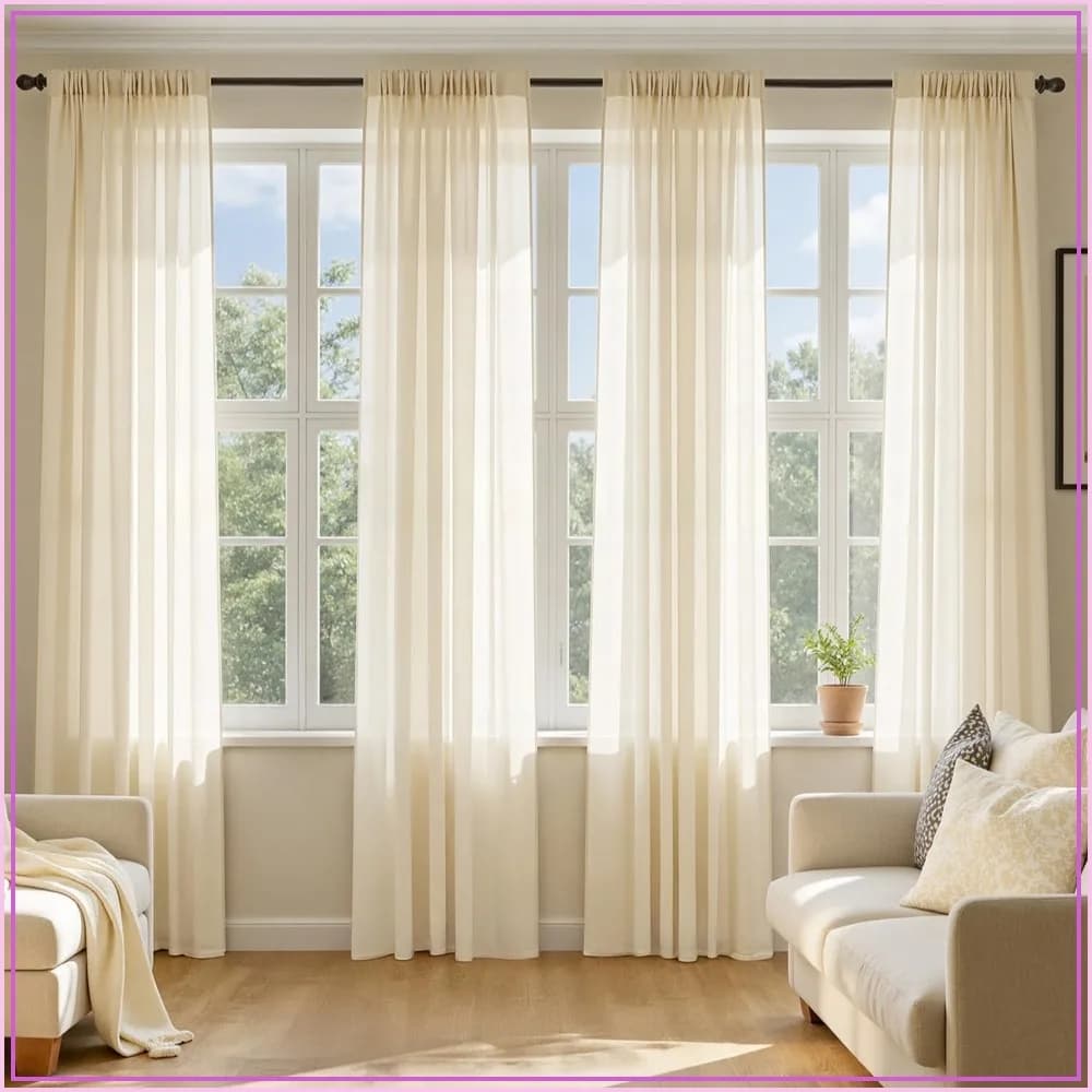 Butter Cream Sheer Curtains 84 Inches Long, 4 Panels Set, Rod Pocket Voile Drapes Light Filtering and Semi Transparent, Elegant Window Treatments for Bedroom Living Room, 42x84 Inches