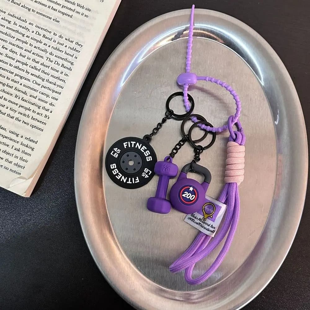 Braided Fitness Keyring with Mini Weights, Nylon Corda Pendant for Gym and Fitness enthusiasts