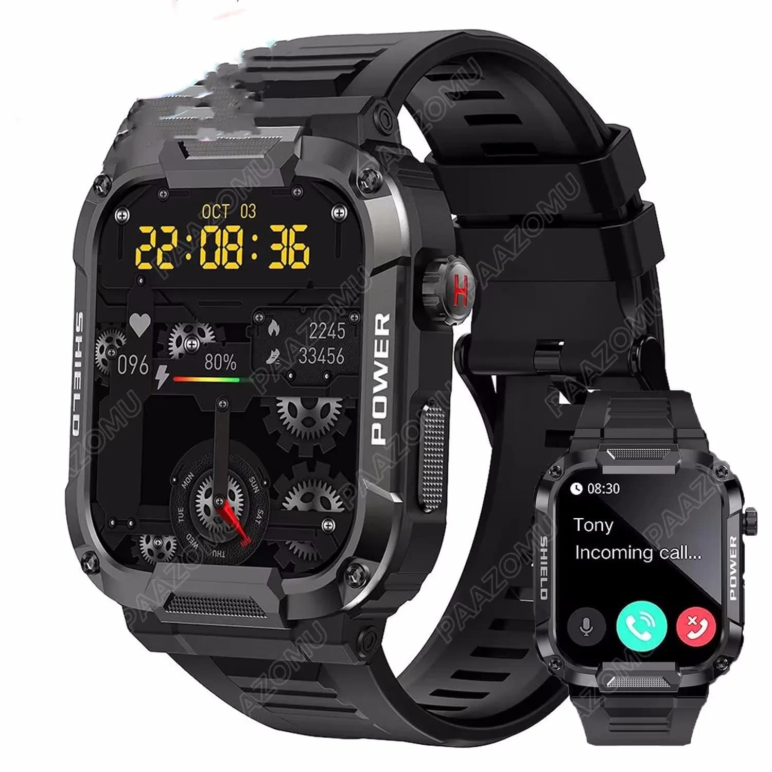 XIAOMI Smartwatch Militare per Uomo con Risposta alle Chiamate, Display HD da 1,85'', Batteria a Lunga Durata da 400mAh, Orologio Sportivo Tattico, Smartwatch Robusto per Esterni