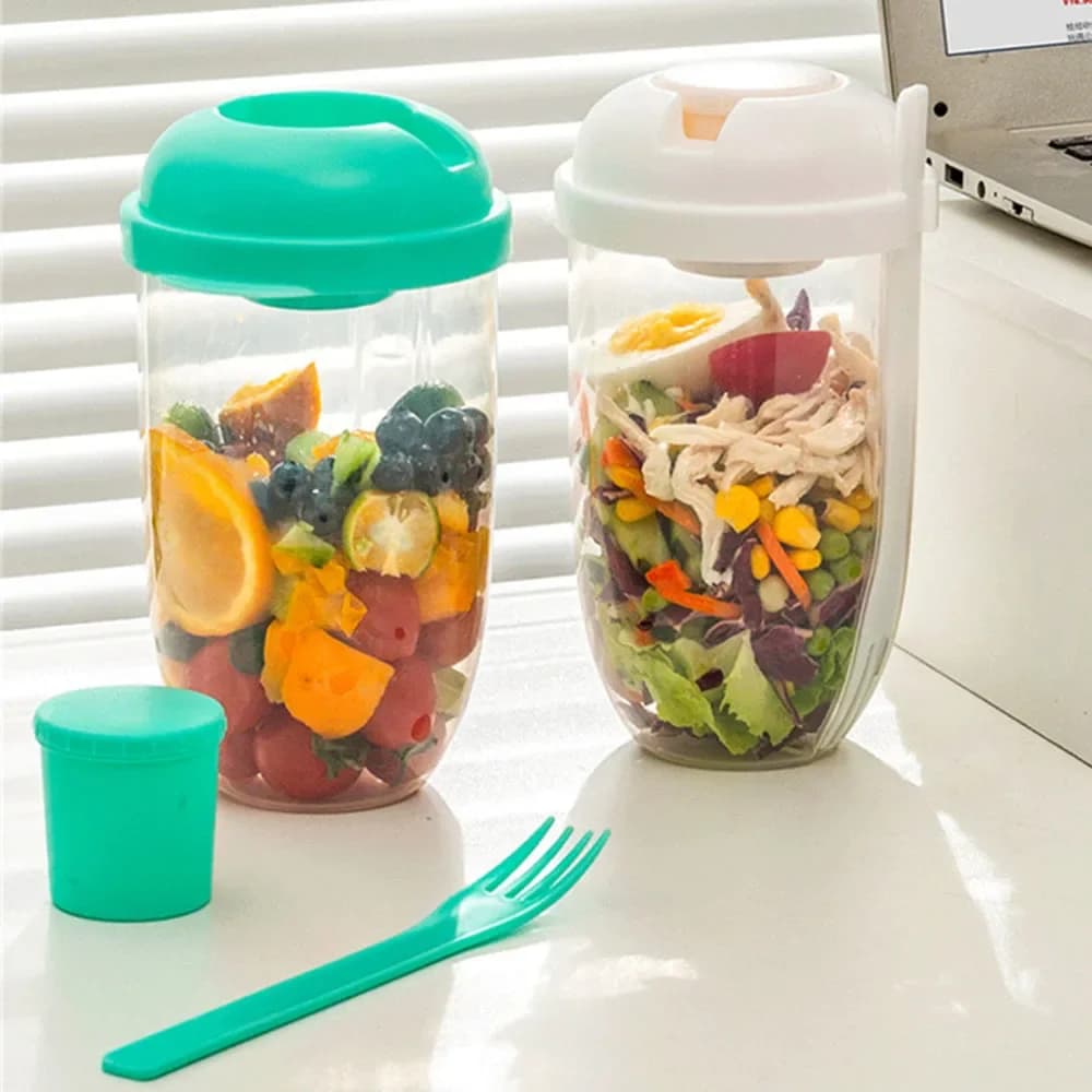 Contenitore per insalata in bottiglia Ciotola per insalata Bento a forma di bottiglia per il pranzo Carry To Go Scatola per insalata con forchetta e tazza per salsa Accessorio da cucina