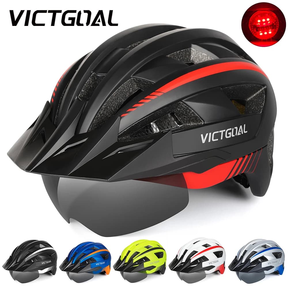 VICTGOAL MTB Men's Bicycle Helmet Woman visor LED Glasses Back Light Mountain Road Bike Helmet Racing Cycling Security Riding