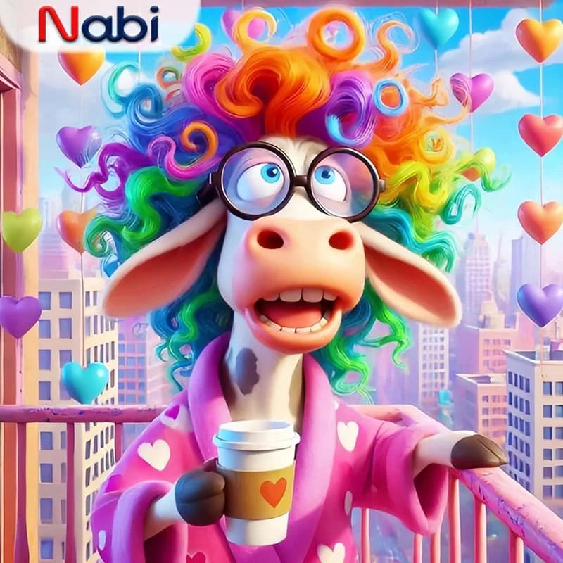 Nabi DIY Diamond Painting Cow Animal Full Square Round Mosaic Cartoon New 2024 Diamond Embroidery Coffee Cup Handicraft
