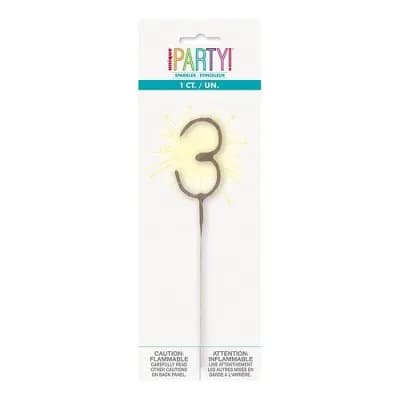 Number 3 Sparkler Flame Candle by : Gold Birthday Candle by , 7 Inch Wax, Holiday Theme