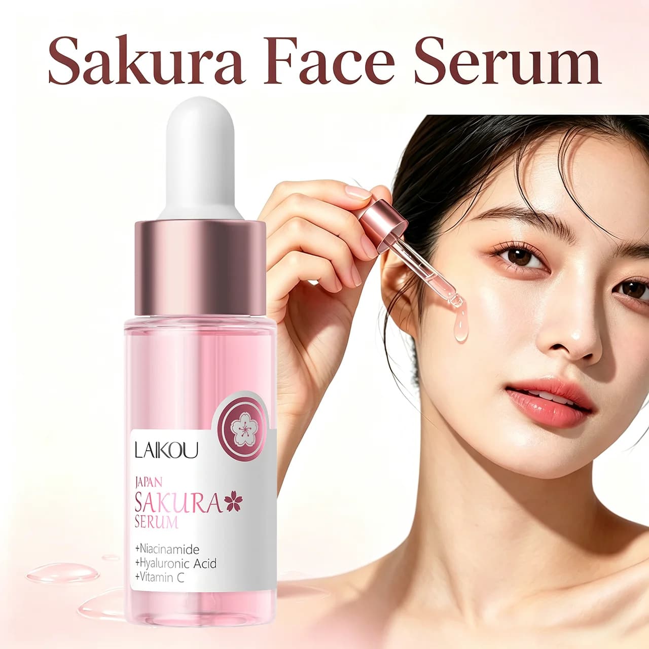 LAIKOU Sakura Face Serum Smooth Fine Lines Brightening Refine Pores Moisturizing Skin Care with Niacinamide Vitamin C 17ml 30ml
