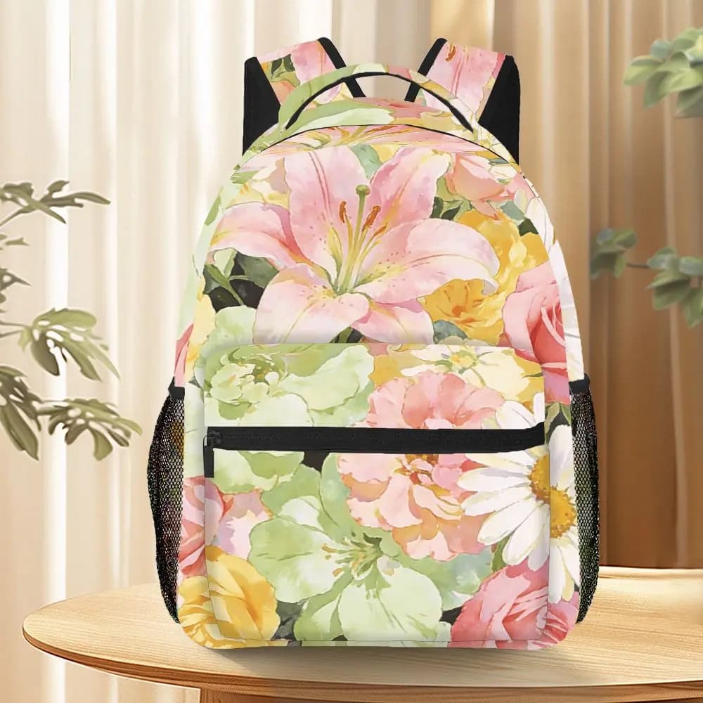 Zaino floreale con rose acquerellate, borsa per laptop riutilizzabile per scuola, lavoro, viaggi, regalo per donne amanti dell'arte floreale