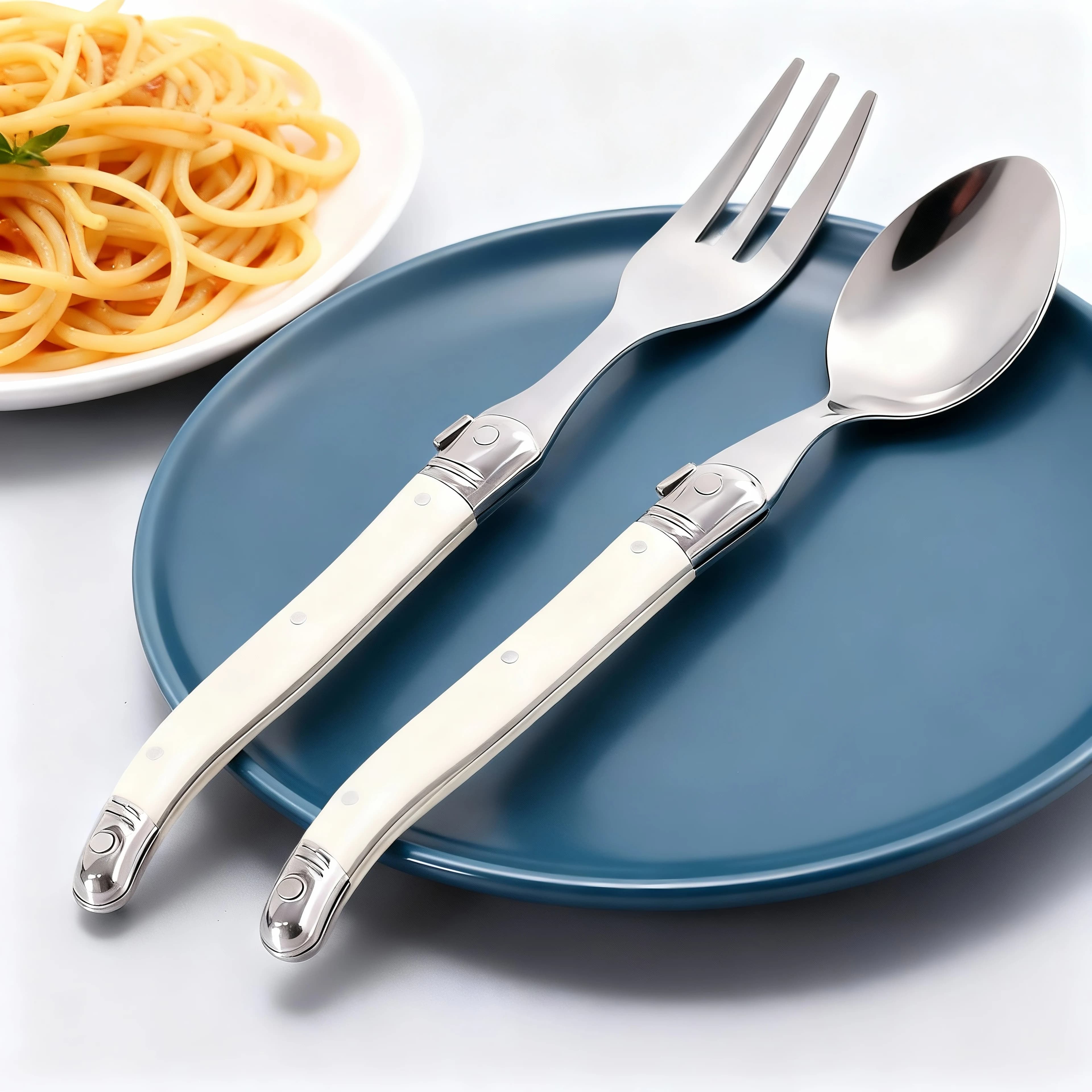 Jaswehome 2 piece stainless steel cutlery set, fruit salad fork, dinner fork, dessert spoon, teaspoon, kitchen dishes for restaurant