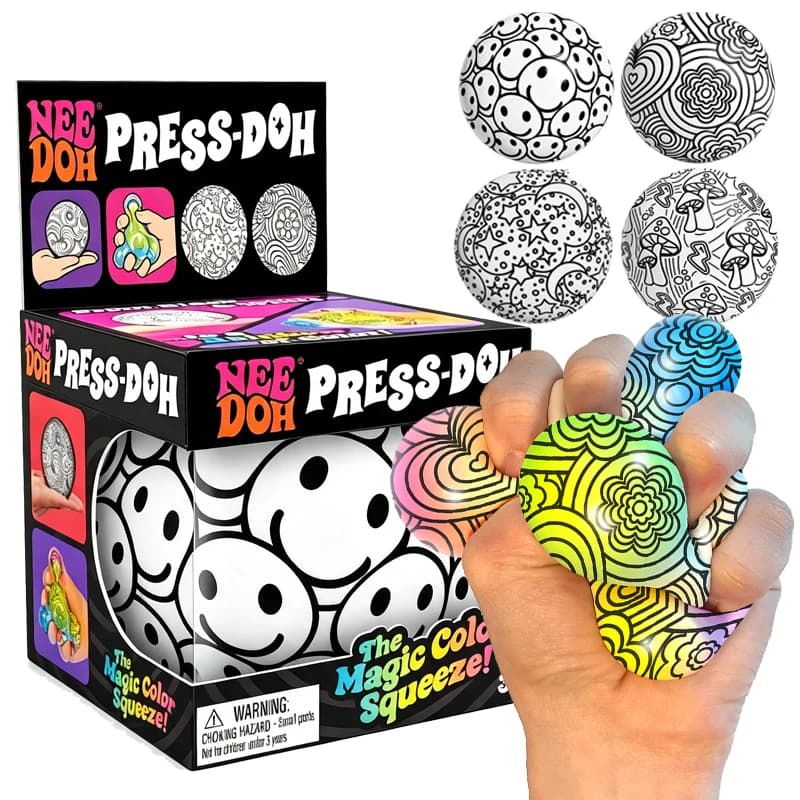 Schylling Needoh Press-Doh Color Changing Squeeze Fidget Ball Toy Dough Filled Doodle Pattern Fast Rebound Sensory Autism Toy